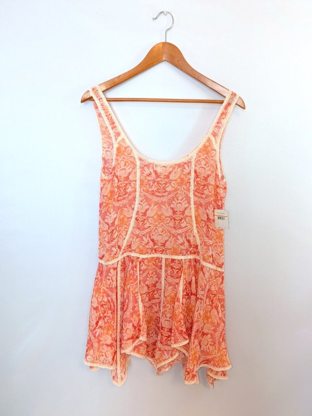 NWT Intimately Free People | Lace Trimmed Handkerchief Sheer Mini Dress Small - Picture 4 of 11